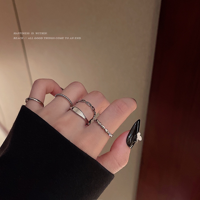 Bộ Năm Chiếc Nhẫn Đeo Ngón Tay Màu Trơn Phong Cách Hàn Quốc Có Thể Điều Chỉnh Kích Thước Cho Nữ