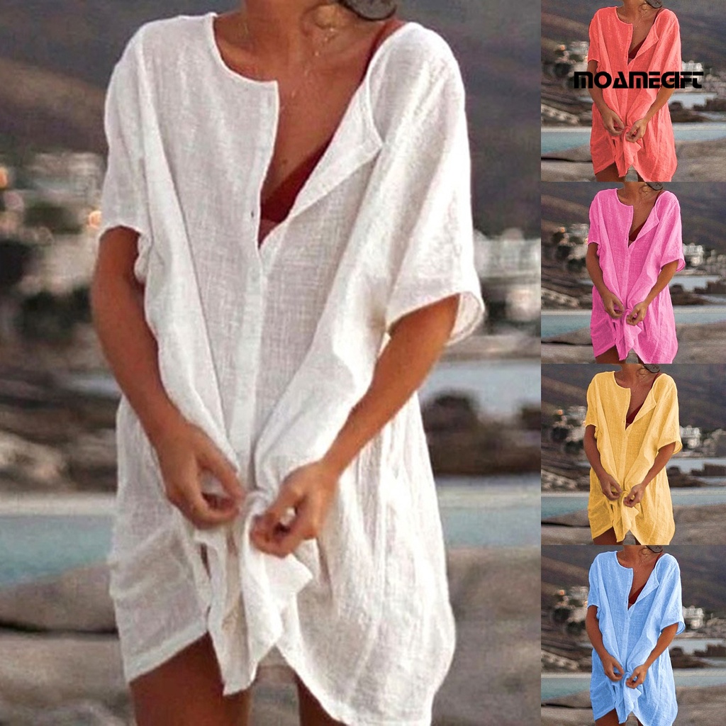Áo Khoác Ngoài Bikini Một Hàng Nút Màu Trơn Chống Nắng Dành Cho Nữ