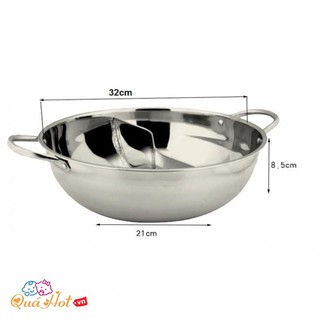 Nồi lẩu inox 2 ngăn 32cm Cao Cấp dùng được bếp từ và các loại bếp