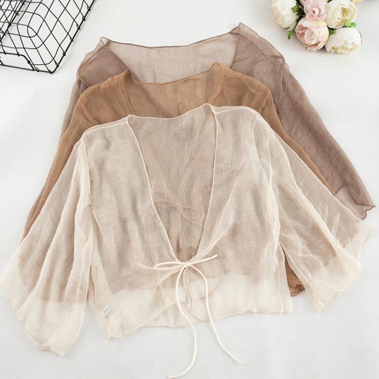 Áo khoác cardigan bằng vải voan mỏng dáng ngắn thời trang dành cho nữ