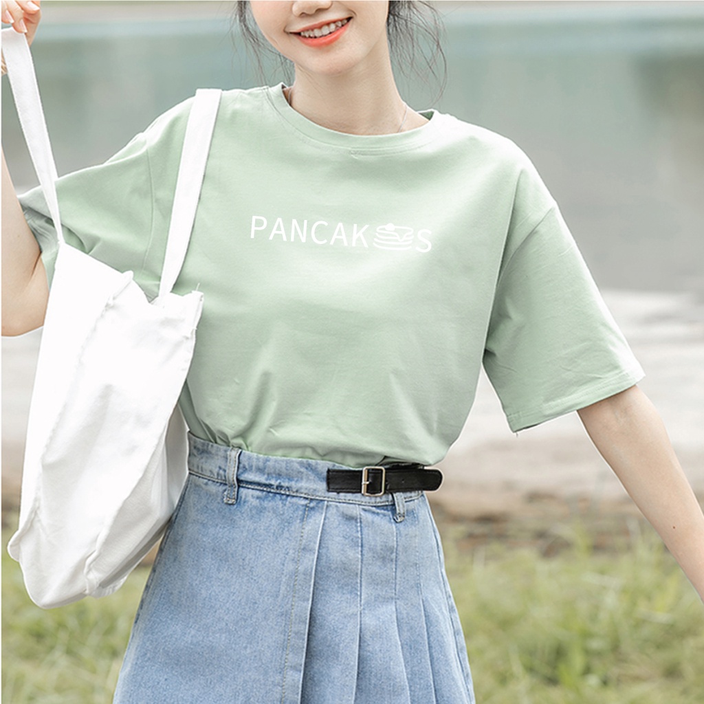Áo thun nữ tay ngắn cổ tròn KENA in chữ Pancakes form rộng đẹp thoải mái vải mềm mặc mát - KAT-104
