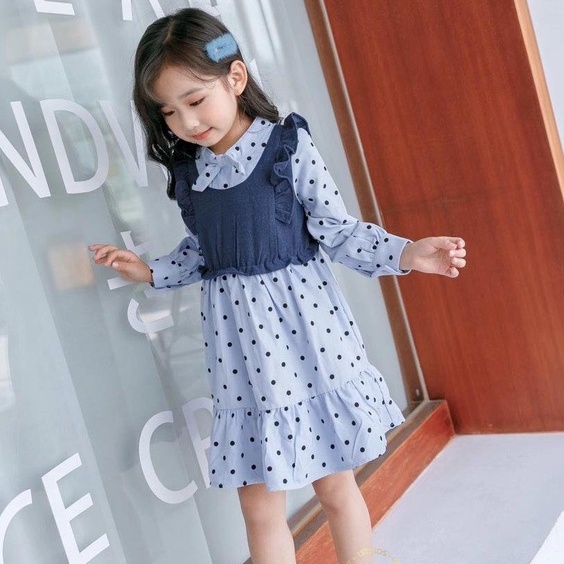 Váy dài tay chấm bi 137KIDS chất cotton thấm hút mồ hôi cho bé gái