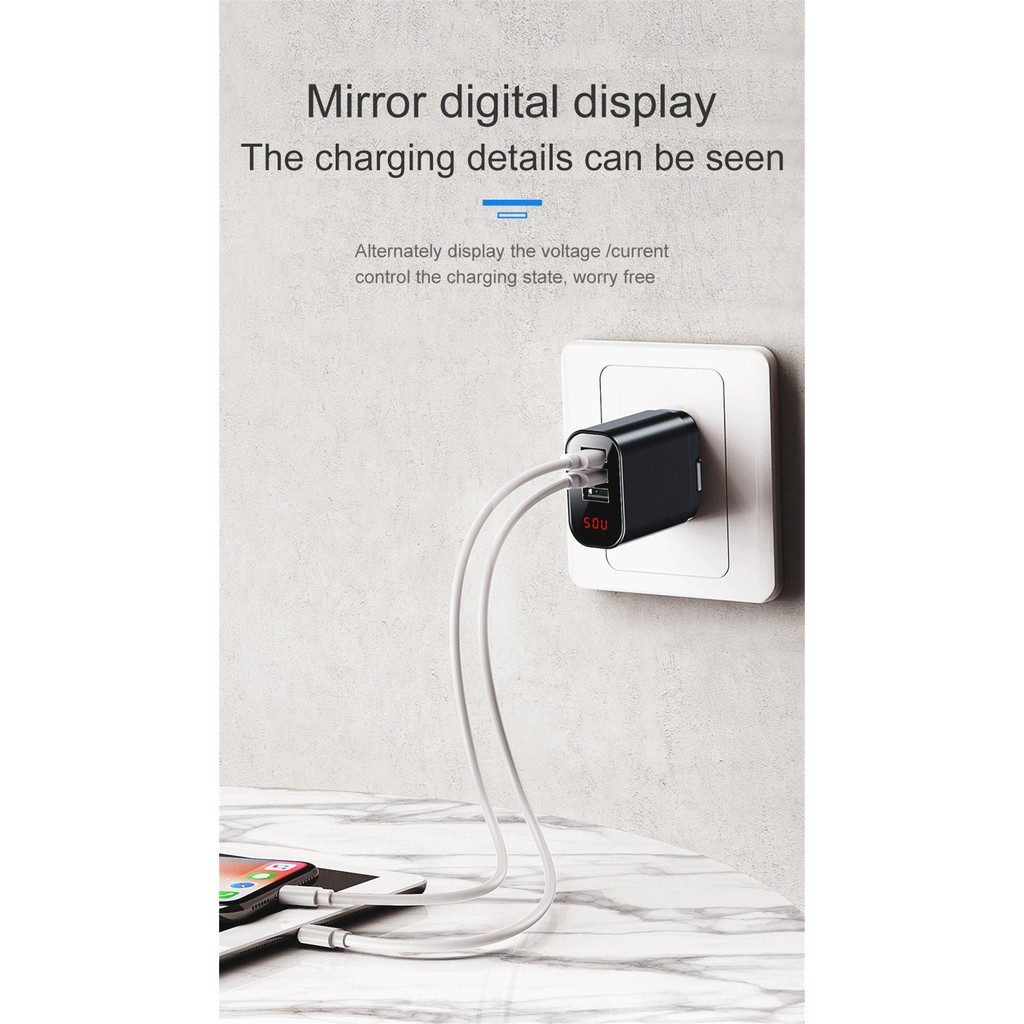 Củ sạc đa năng 4 cổng USB Baseus Mirror Lake Digital Display ( 30W, 4 Ports USB, Travel Charger) chính hãng