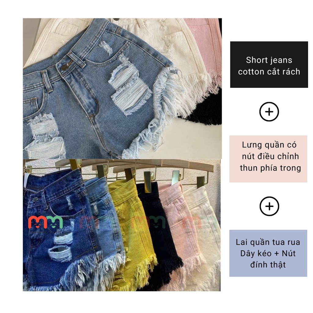 Quần short jean bé gái rách có lót trong, nút điều chỉnh lưng bên trong tinh tế cho bé 22kg đến 42kg