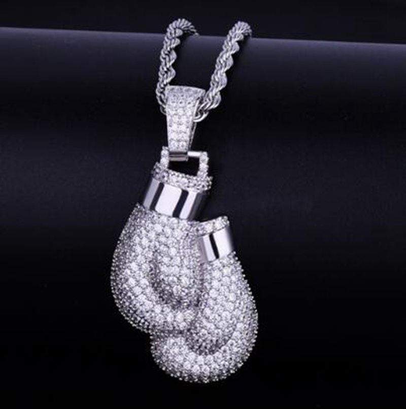 Fashion Hip Hop Boxing Glove Pendant Men's Women's Diamond Gold Silver Charm Pendant Necklace Personality Party Gift Jewelry