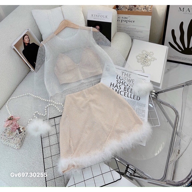 G1- set 3 món: áo ngoài, bra và váy lưới GV697