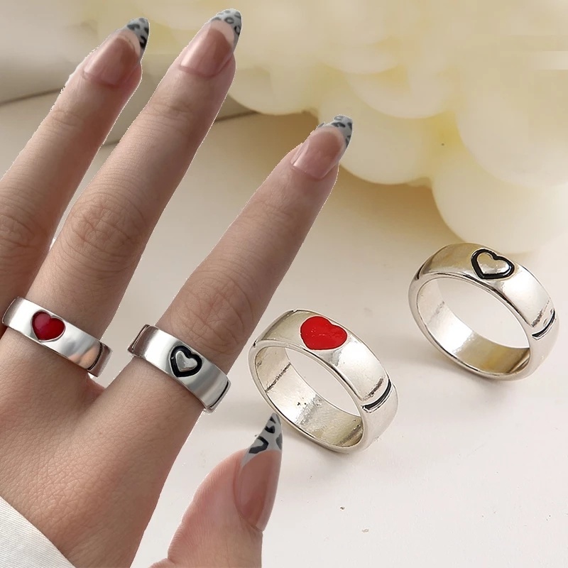 1 Cặp Nhẫn Kim Loại Hình Trái Tim Đơn Giản Tinh Tế Thời Trang Unisex Quà Tặng Valentine / Người Yêu