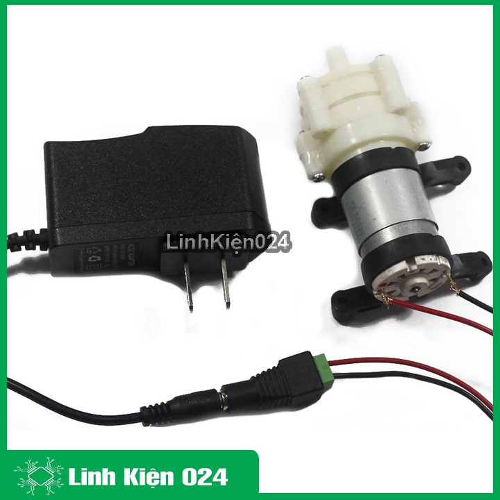 Bộ máy bơm nước RS385 kèm nguồn 12V-1A, 01 jack nối nguồn cái, 02 đoạn dây đỏ đen