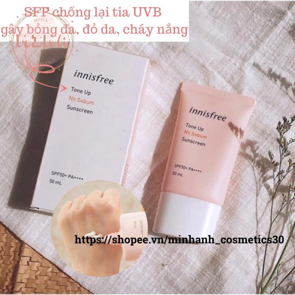 Kem Chống Nắng Innisfree Tone Up No Sebum Sunscreen SPF50+PA++++ 50ml (màu hồng)