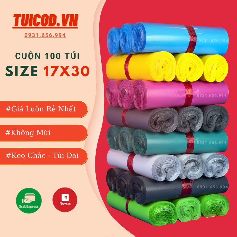 Cuộn 100 Túi Gói Hàng Size 17x30cm, Túi Niêm Phong Giá Xưởng