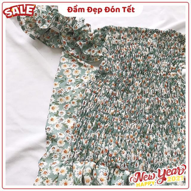 ĐẦM XINH HOẠ TIẾT HOA NHÍ TAYTAY DRESS - ĐẦM PHÍA SAU BO CHUN CÓ LÓT TRONG - ĐẦM THẮT NƠ TRƯỚC ( kèm ảnh trải sàn ) | BigBuy360 - bigbuy360.vn