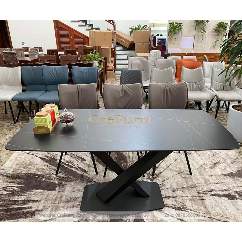 BÀN ĂN MẶT ĐÁ CERAMIC KẾT HỢP CHÂN THÉP SƠN TĨNH ĐIỆN CHỮ X CÁCH ĐIỆU (2 MÀU ĐEN, TRẮNG) | BigBuy360 - bigbuy360.vn