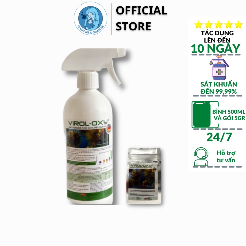 Dung dịch sát khuẩn Virol-Oxy - Gói 5gr, Nhập khẩu CHLB Đức, kèm Chai xịt 500ml để pha dung dịch Virol-Oxy 1%