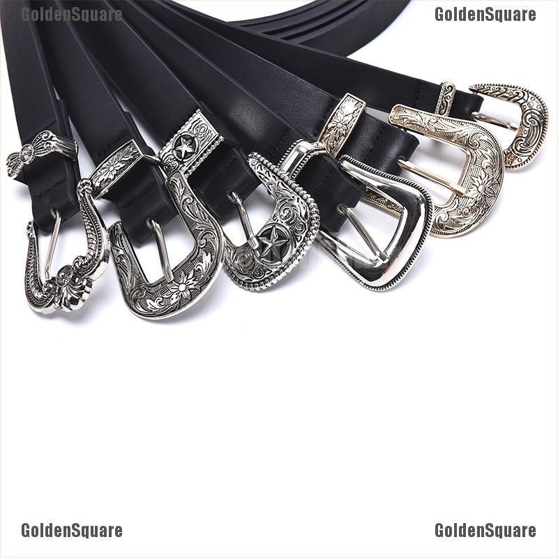 Thắt Lưng Da Màu Đen Khóa Kim Loại Khắc Hình Trái Tim Phong Cách Vintage