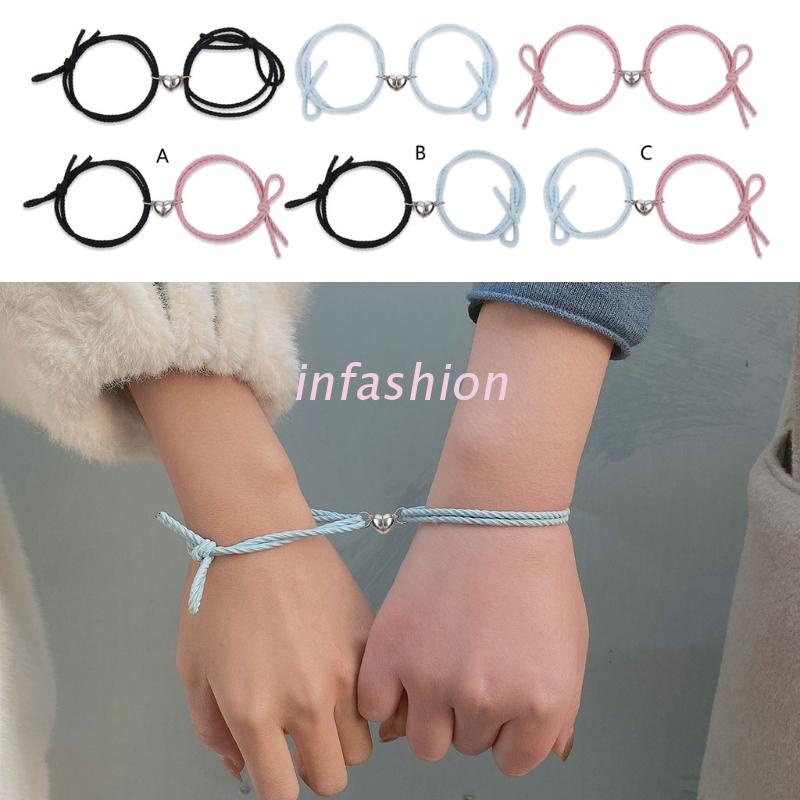 Bộ 2 vòng đeo tay tình bạn có nam châm co giãn mặt hình trái tim xinh xắn cho nam nữ