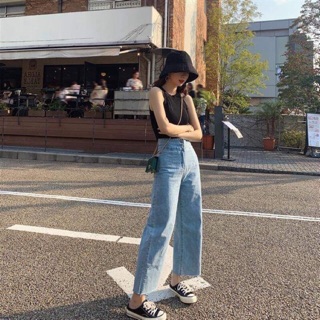 Quần culottes jean ống rộng mẫu 2 nút lưng siêu cao ( kèm video )