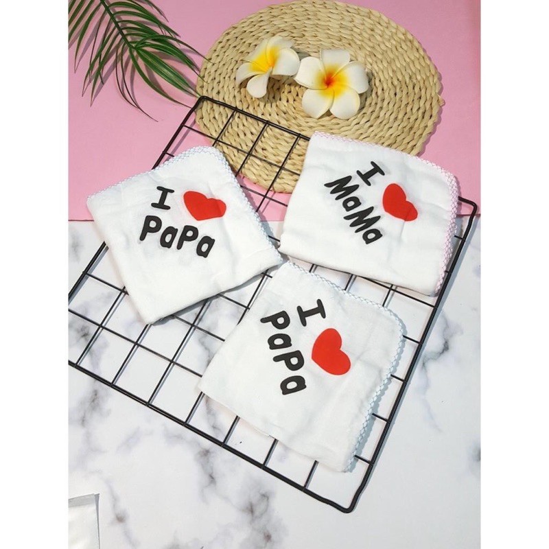 Set 10 Khăn Sữa Xuất Nhật I❤️Mama và I❤️Papa