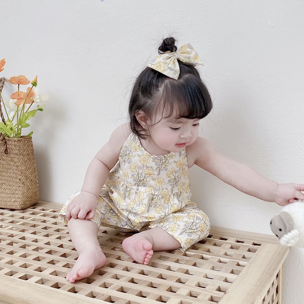 Áo Liền Quần Bằng Cotton Họa Tiết Hoa Phong Cách Hàn Quốc Dành Cho Bé Gái 0845
