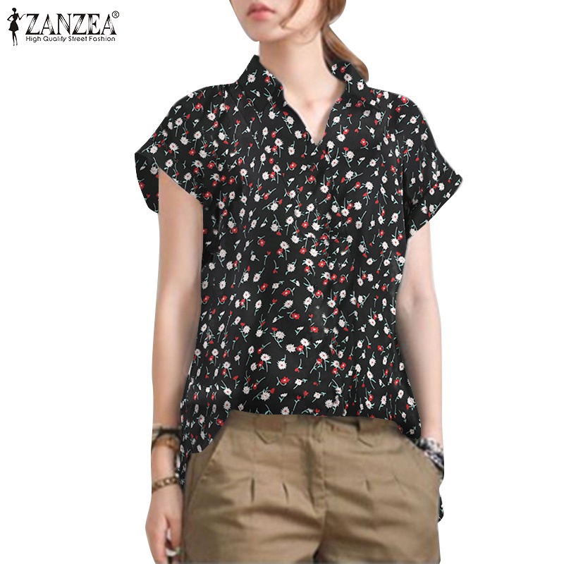 Áo sơ mi ZANZEA dáng rộng ngắn tay in hoa thời trang retro nữ tính