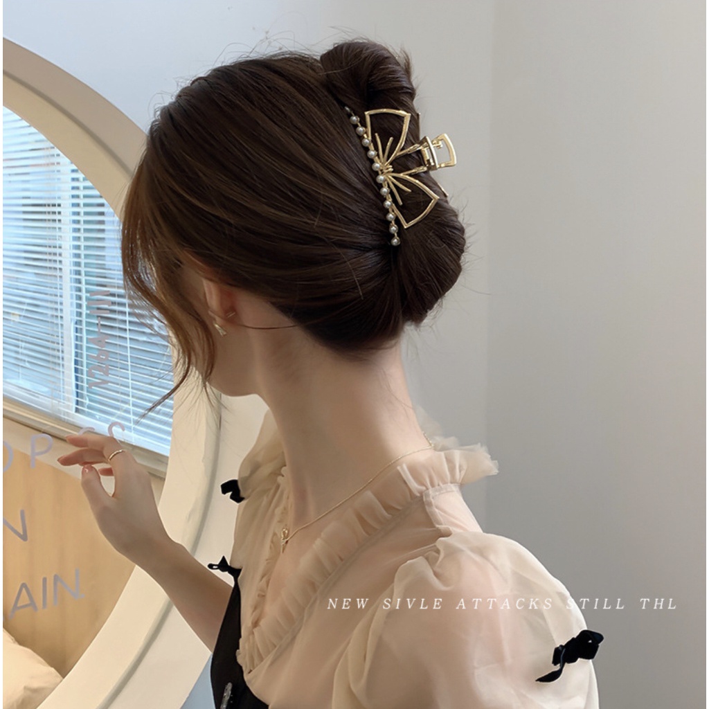 [Sẵn Hàng] Kẹp Tóc Càng Cua Kim Loại Hàn Quốc Hot Trend Hình Nơ Đính Ngọc Nhân Tạo Sang Chảnh Mainia Shop