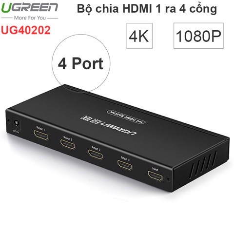 Bộ Chia Cổng HDMI 1 Ra 4 Hỗ Trợ Full HD Ugreen 40202 Chính Hãng ( kèm Adapter)