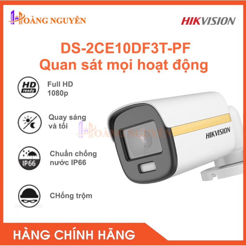 [NHÀ PHÂN PHỐI] Camera 4 In 1 2.0 Megapixel HIKVISION DS-2CE10DF3T-PF - Hàng Chính Hãng