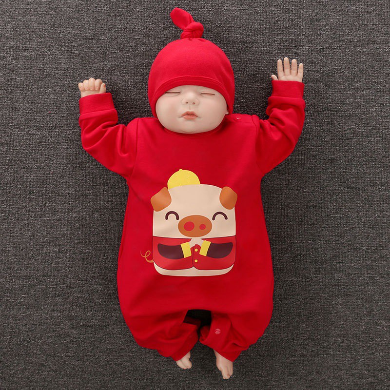 Body cotton dài tay kèm mũ cho bé trai bé gái