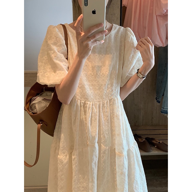 Váy đầm babydoll tay bồng màu be nhạt phong cách thanh lịch - Mao Tử Store