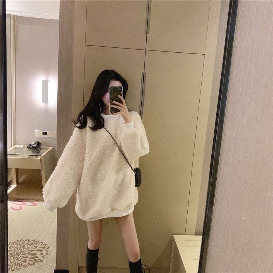 Áo Nỉ Lông Cừu Hai Mặt Thiết Kế Mới Thời Trang Mùa Thu Đông Theo Phong Cách Hàn Quốc