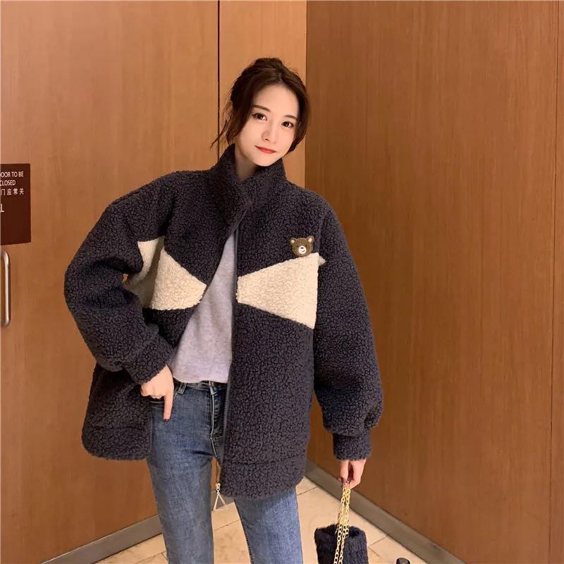 Áo khoác IELGY chất liệu lông cừu cashmere giả dáng rộng phong cách Hàn Quốc dành cho nữ