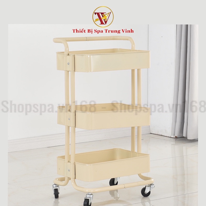 Xe Đẩy 3 Tầng Trang Trí Tiện Lợi Cao Cấp Chính Hãng Đa Năng Nhựa ABS Có Bánh Xe Chịu Lực 50kg  Hồng Xanh Trắng 42*35*87