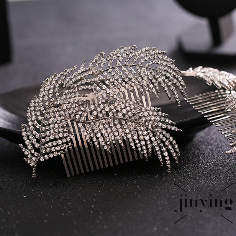 GETNOIVAS Cài tóc hình chiếc lá đính đá thanh lịch cho cô dâu