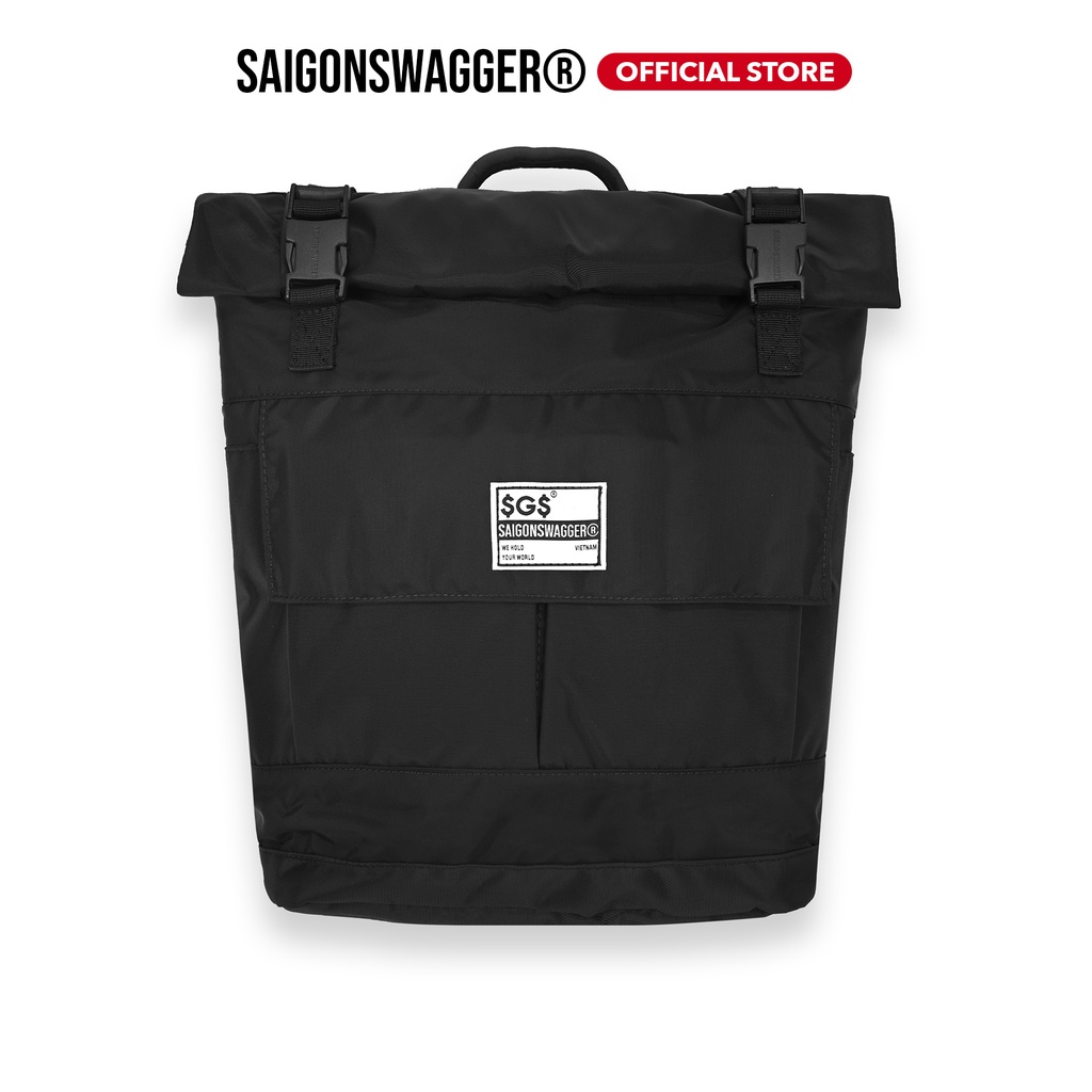 Balo Quấn 2 Khóa Đen SAIGON SWAGGER®SGS Rolltop 2.0 Backpack-Ngăn Chống Sốc Laptop