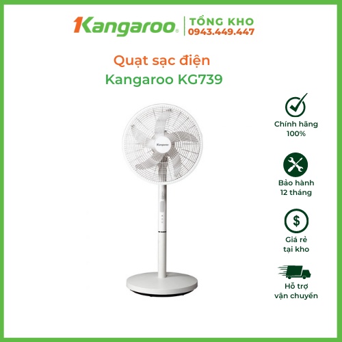 Quạt sạc điện Kangaroo KG739, sử dụng đến 8h, 2 chế độ quạt thường – quạt sạc, Tích hợp 4 đèn LED, T