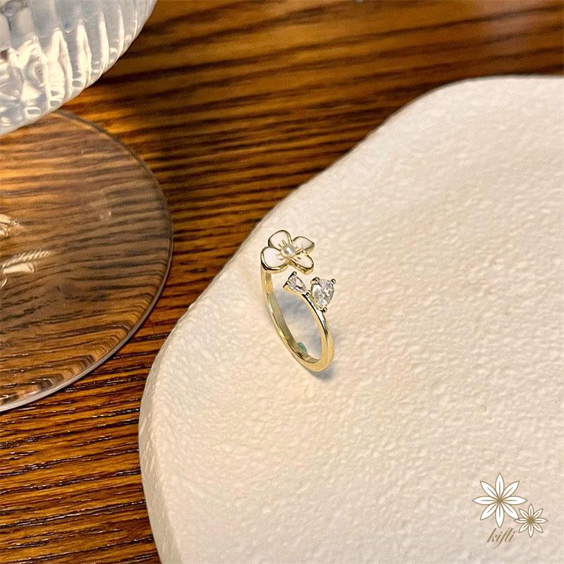 Nhẫn Hở Họa Tiết Hoa Anh Đào Đính Đá Pha Lê Màu Vàng Thời Trang