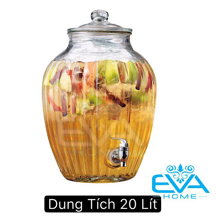 Bình Ngâm Thủy Tinh 20 Lít Có Van Dáng Chum Hoạ Tiết Trái Bí 217 20LV