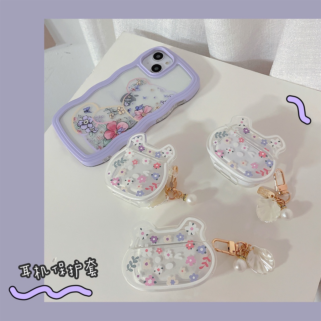 Vỏ Bảo Vệ Hộp Sạc Tai Nghe Airpods3/ pro 1/2 TWS Bằng tpu Dẻo Trong Suốt Họa Tiết Hoa Nhỏ Dễ Thương Chống Sốc