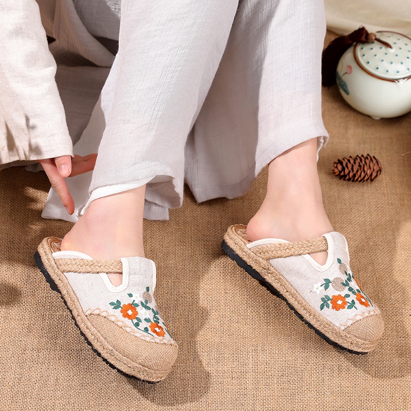 Giày Vải Lanh Thoáng Khí Thêu Họa Tiết Dân Tộc Phong Cách Mới Mùa Hè 2022 T-21 Cho Nữ A7