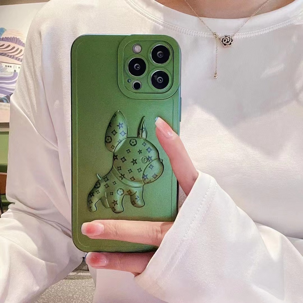 💕CUTE 💕 Ốp Điện Thoại Hình Chó Bull LV BẢO VỆ CAMERA VIỀN VUÔNG iphone IP 7 8 X XS 11 12 13 PLUS PRO MAX