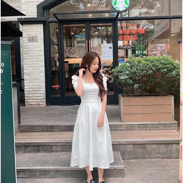 Đầm nữ dài váy xoè cổ vuông tay bồng phong cách vintage Accola MD01 | BigBuy360 - bigbuy360.vn