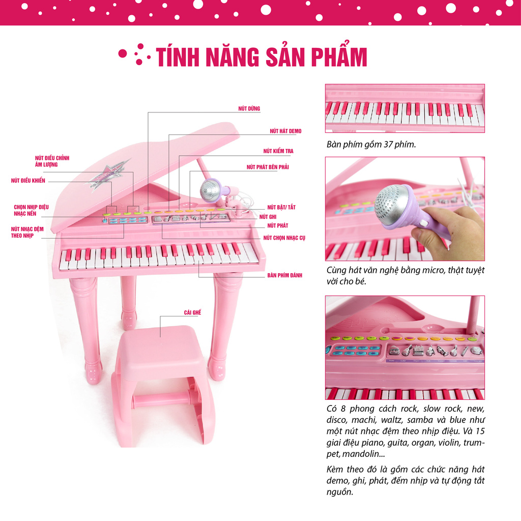 Đồ chơi âm nhạc cho bé - Đàn piano cổ điển kèm mic thu âm Winfun 2045