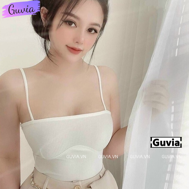 Áo Croptop 2 DÂY KIỂU VÂN NGỰC Nữ Có Mút Ngực, Áo Kiểu Chất Thun Gân Nhiều Màu GUVIA CR101