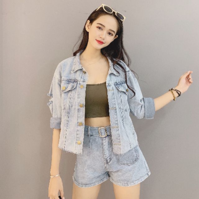 Khoác jean lửng 2 túi