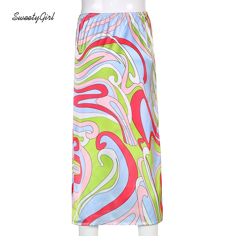 Chân Váy Midi Lưng Cao Co Giãn Họa Tiết Kẻ Sọc Nhiều Màu Sắc Thời Trang Cho Nữ