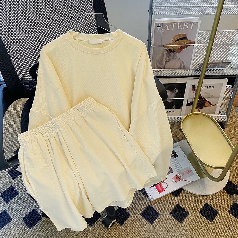 ZHELIHANGFEI Set Áo Thun Tay Dài + Quần Short Lưng Cao Phong Cách Thể Thao Năng Động