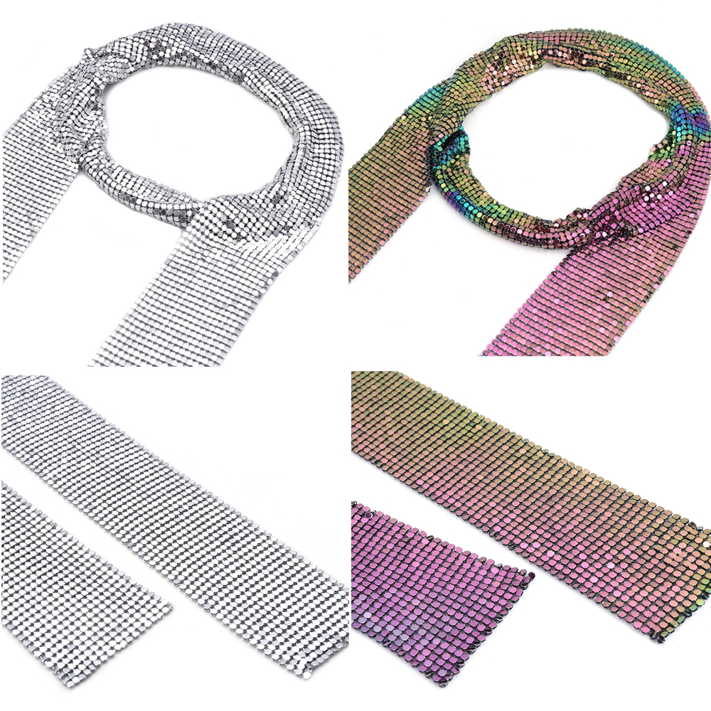 Khăn quàng cổ dài mỏng phối sequin hợp kim nhôm lấp lánh