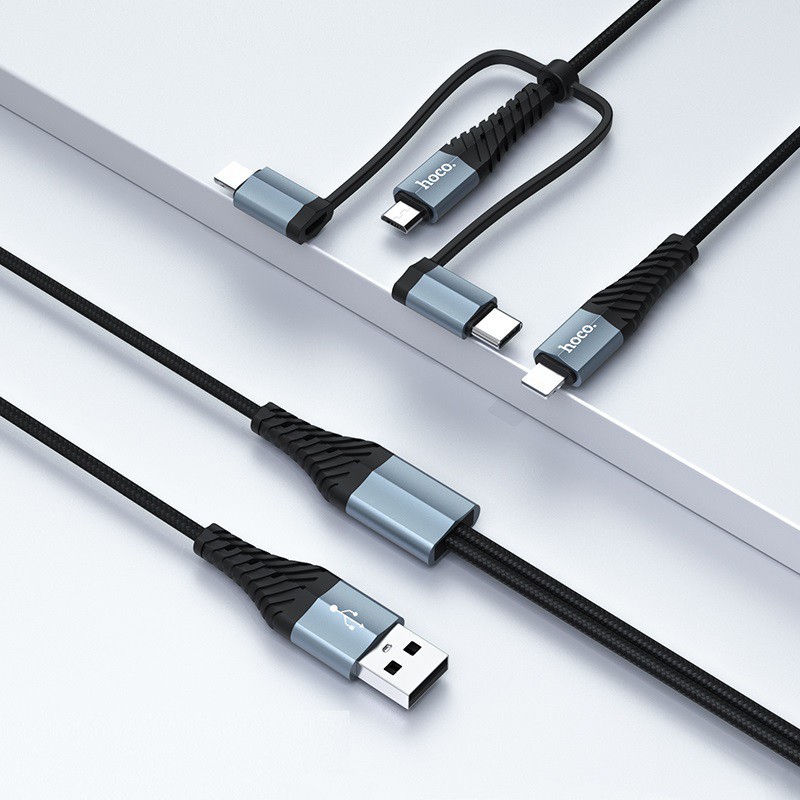 Cáp Sạc Đa Năng 4 Đầu Hoco X38 💎Chống Gãy💎 (2 x Lightning, Micro-USB, Type-C) - Hàng Chính Hãng