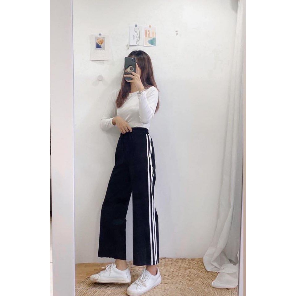 Quần Culottes Nữ 3 Sọc Quần Nỉ Ống Rộng Dáng Dài