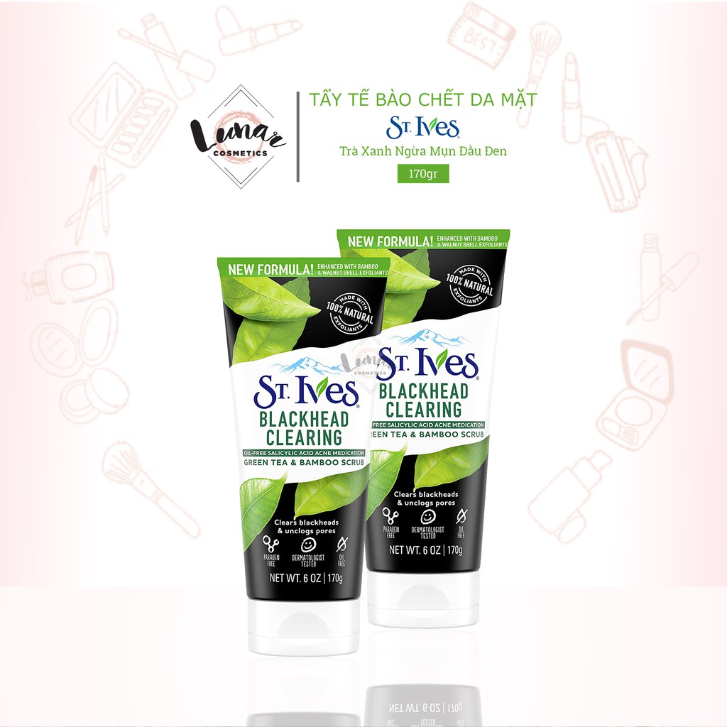 Tẩy Tế Bào Chết và Sữa Rửa Mặt ST.Ives Trà Xanh Green Tea Scrub Ngừa Mụn Đầu Đen 170gr