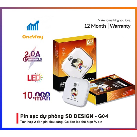 Sạc Dự Phòng Mini G04 10000mAh Dùng Cho iPhone Samsung Xiaomi Oppo Tích Hợp Đèn Pin